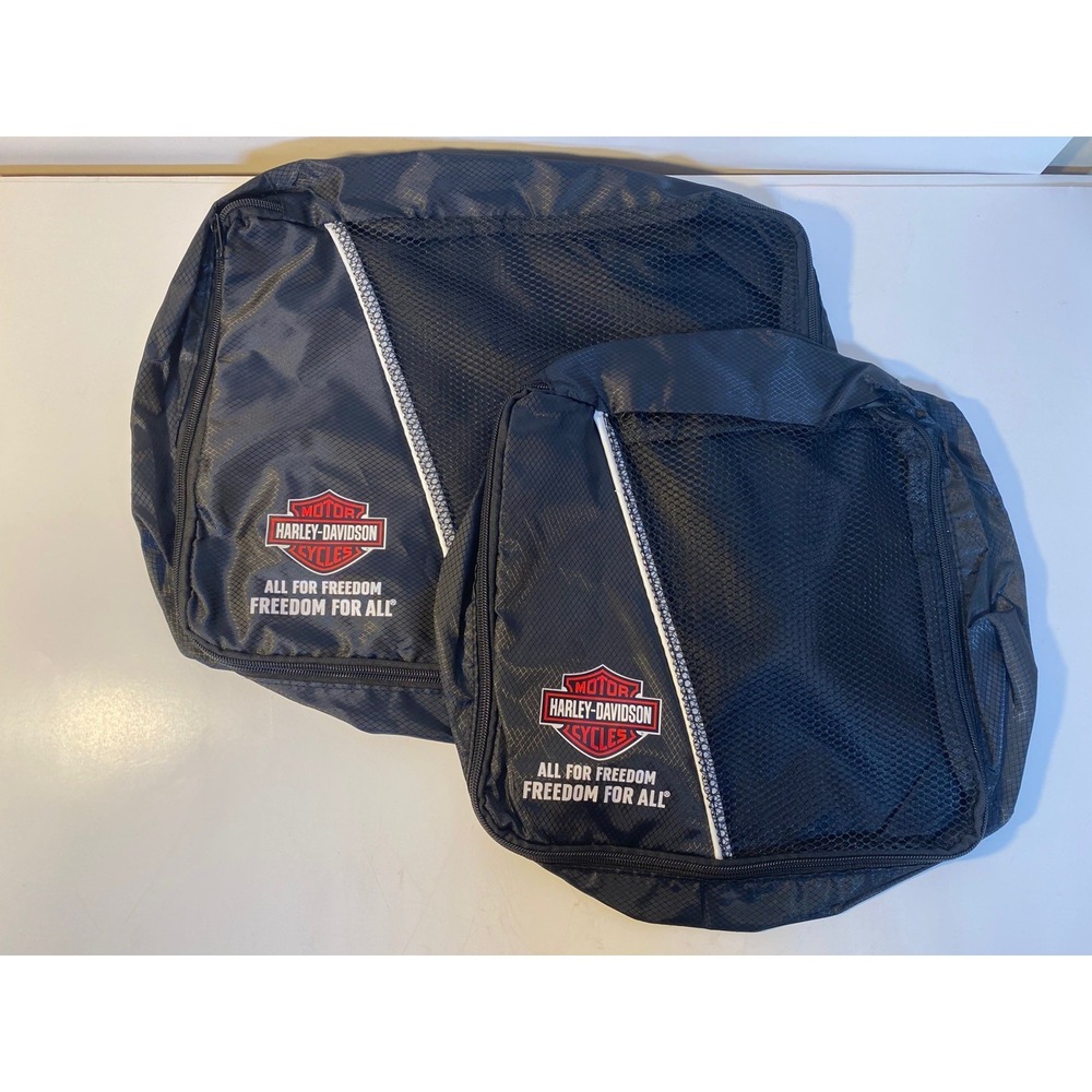 Harley-Davidson Luggage Organizer Bags Set Of 2 Black Nylon Mesh Zip Travel